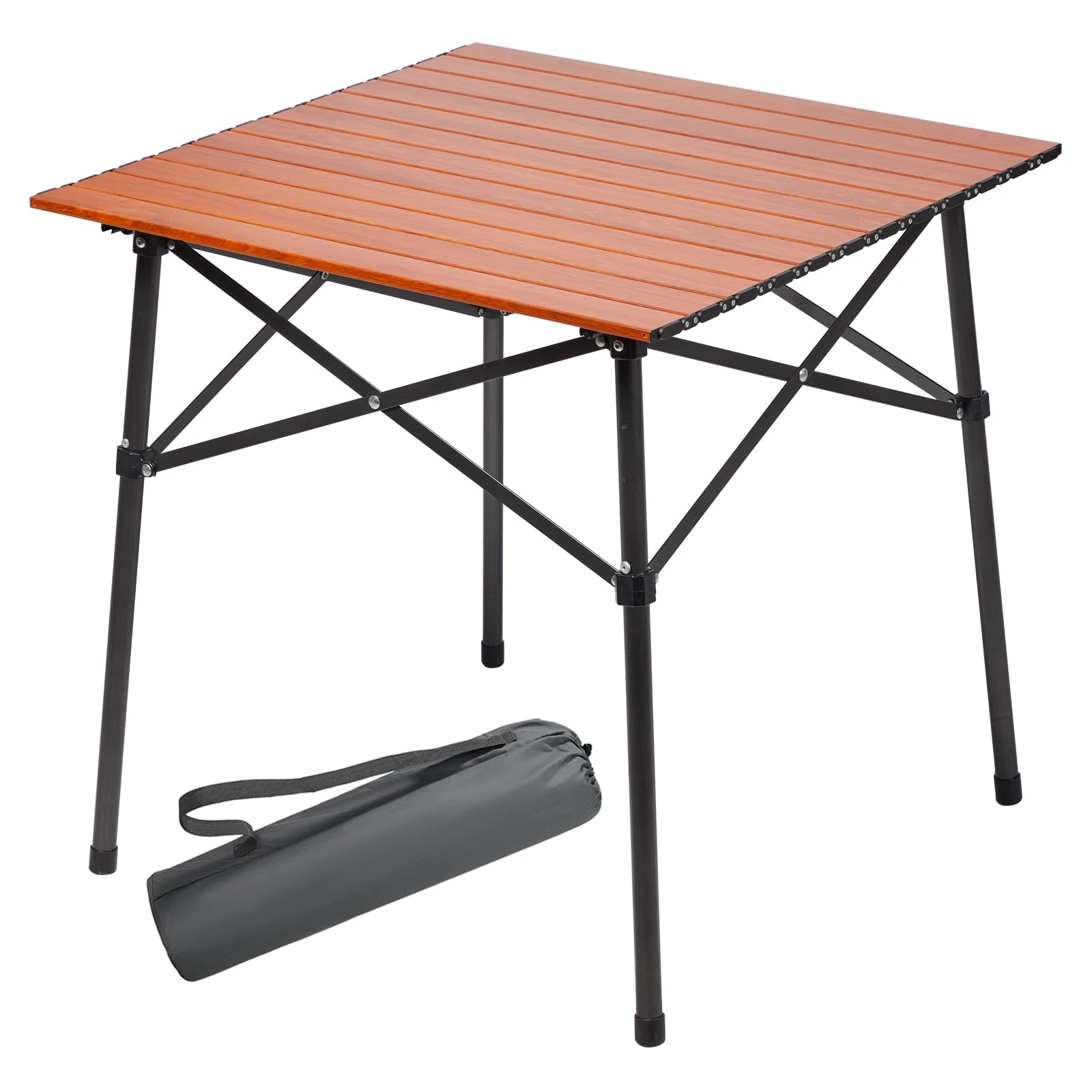 Portal Aluminium Folding Camping Table 70x70cm Square Roll Up Top 4 Person Compact Garden Table with Carry Bag for Picnic Camp Backyard BBQ