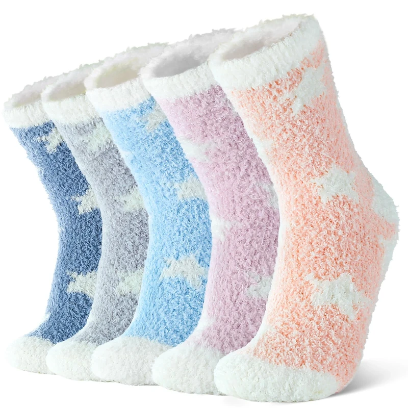 YANGTE 5Pair Fluffy Socks for Women and Girls Warm Soft Fuzzy Thick Cozy Home Slipper Bed Ladies Socks for Winter