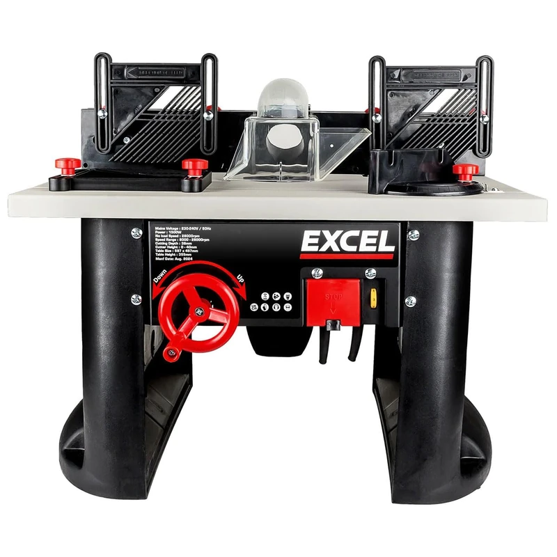 EXCEL 1500W Router Table, Rise & Fall System and Safety Switch, Variable Speed Woodworking Machine 28,000rpm, Cutter Storage, 1/2" & 1/4" Collets Included, Table Router, 240v routertable, Bench Top