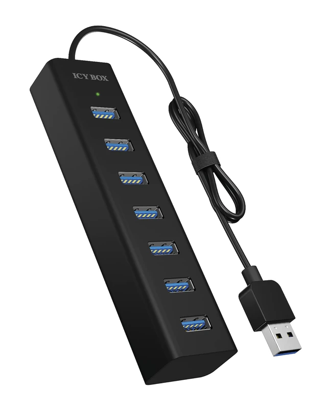 ICY BOX 7-Port USB 3.0 (Type-A) Hub with Power Supply, Charging Function, Aluminium, Black