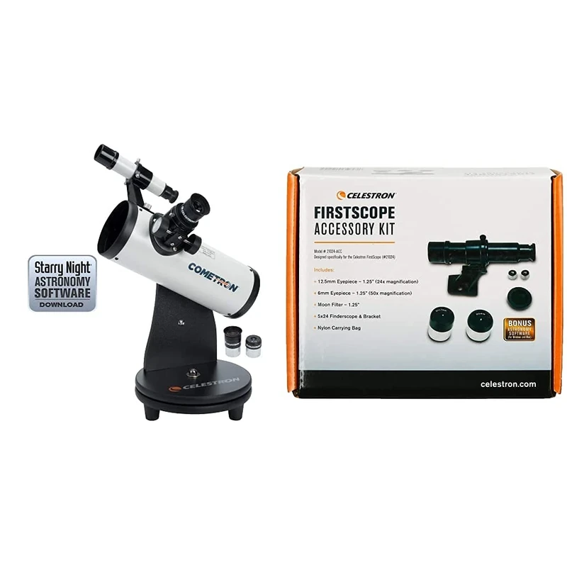 Celestron 21023 Cometron 76mm Firstscope, White & 21024-ACC FirstScope Accessory Kit