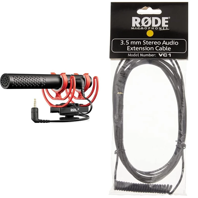 RØDE VideoMic NTG Premium On-Camera Shotgun Microphone with USB Recording, High Pass Filter, High-frequency Boost, Pad, Safety Channel & VC1 Stereo 3.5mm Extension Cable, Headphone