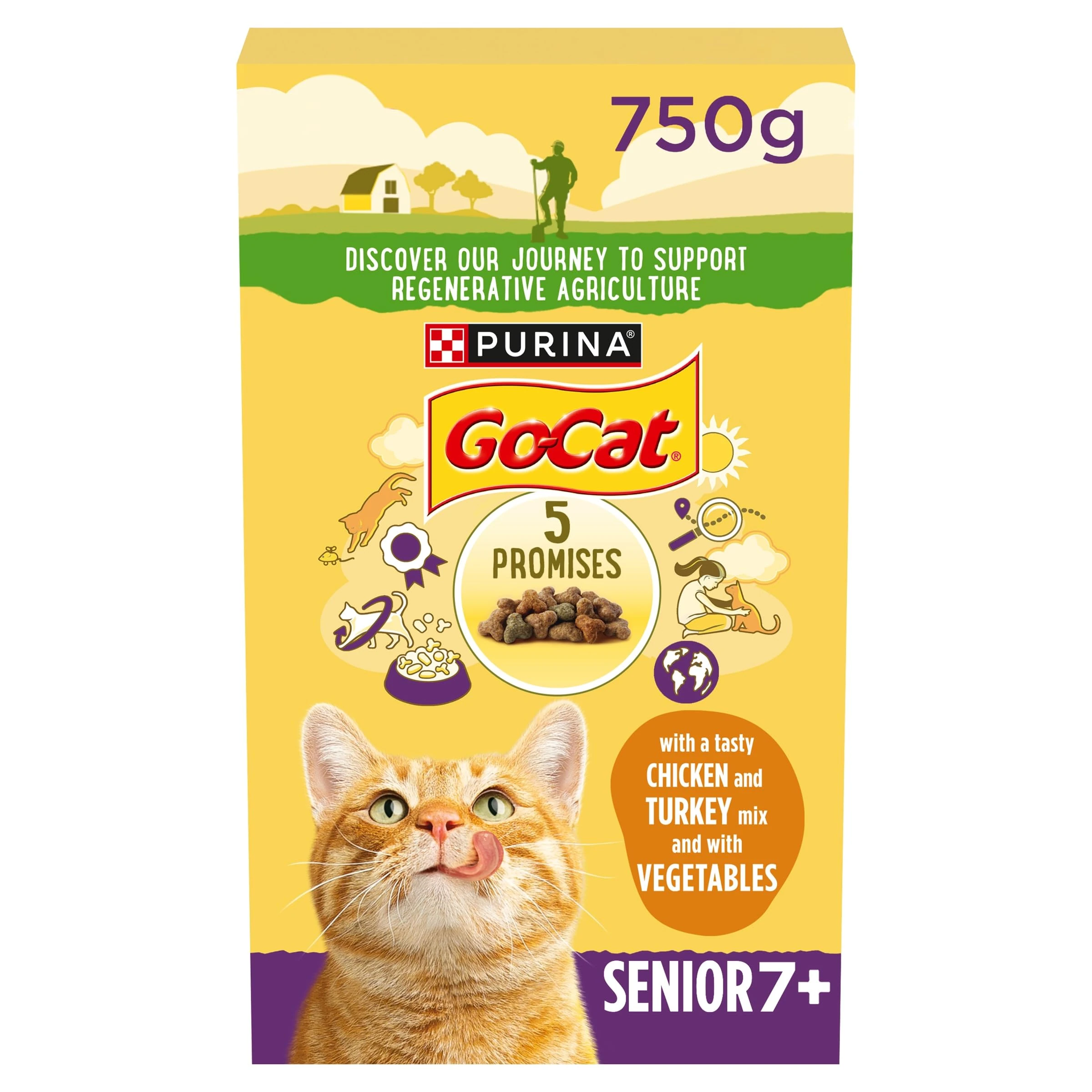 GO-CAT Senior Chicken and Turkey Dry Cat Food 750g, Pack of 5