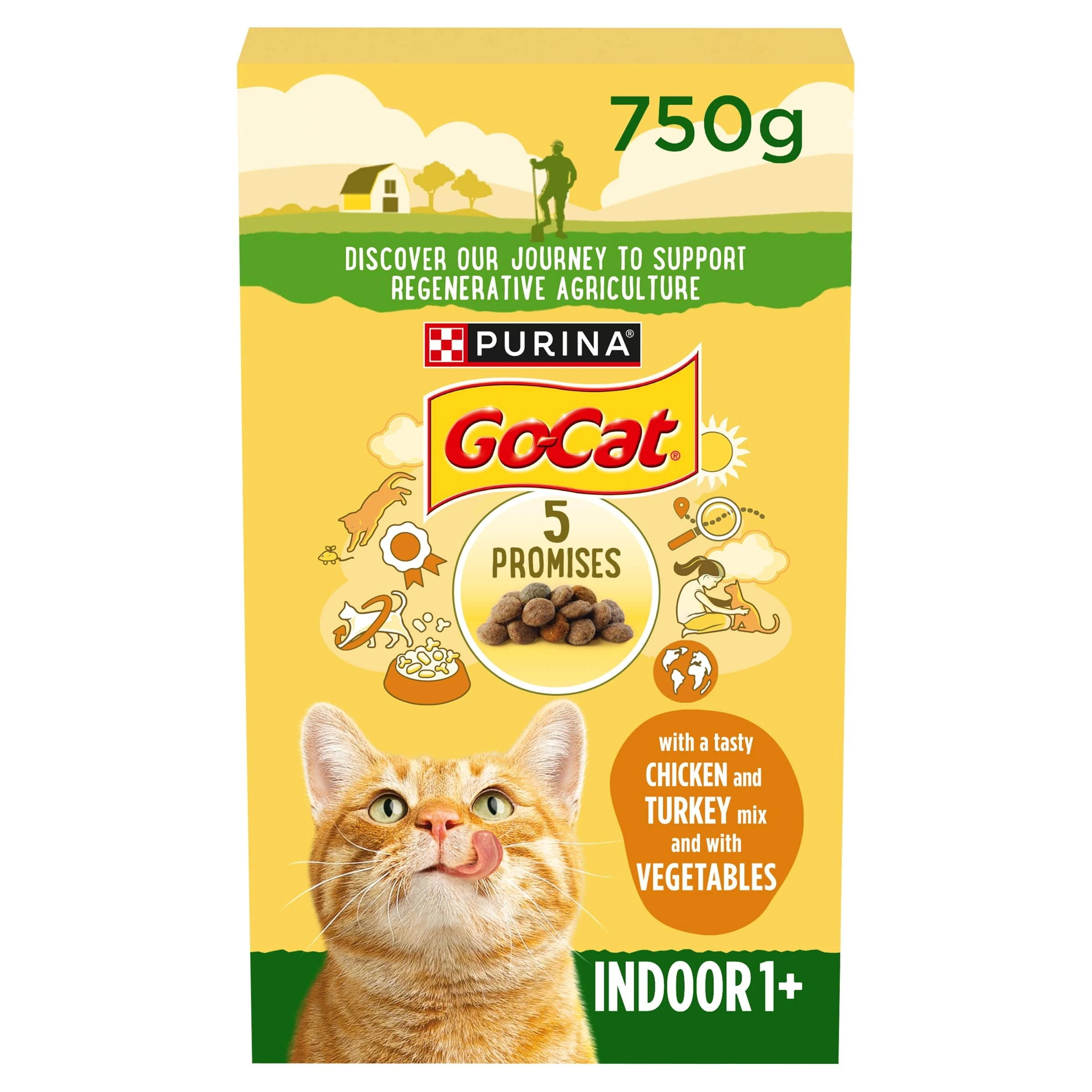 GO-CAT Indoor Chicken Dry Cat Food 750g, Pack of 5