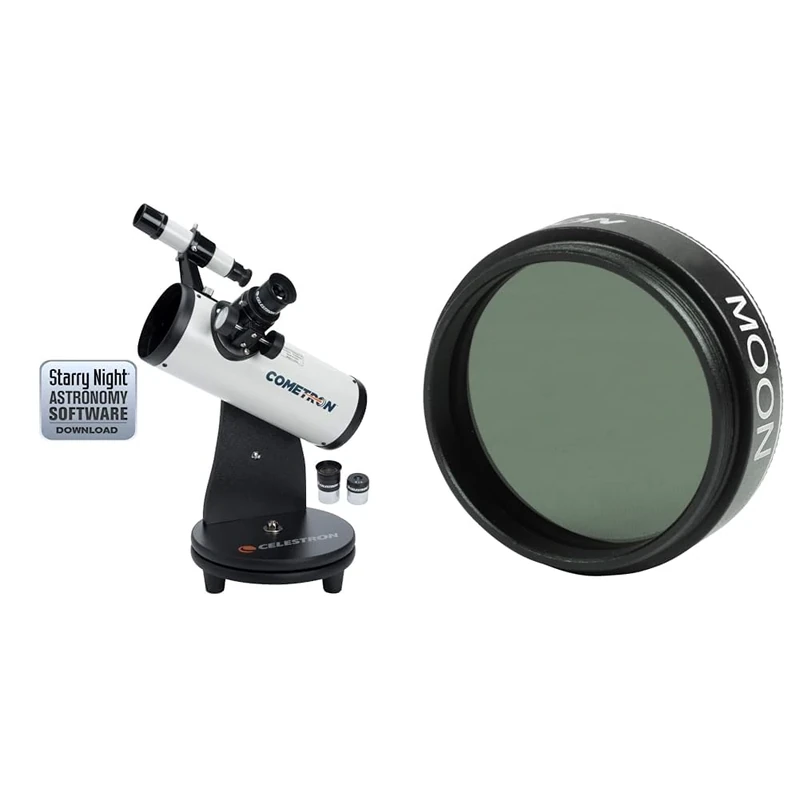 Celestron 21023 Cometron 76mm Firstscope, White & 94119-A 1.25 Inch Moon Filter