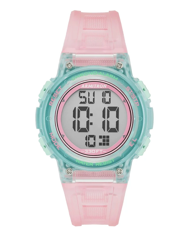 Armitron Sport Women's Digital Chronograph Resin Strap Watch, 45/7086, Translucent Pink, Chronograph,Digital