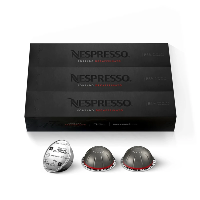 Nespresso Capsules Vertuo, Fortado Decaffeinato, Gran Lungo, 30-Count Coffee Pods, Brews 5.0 oz.