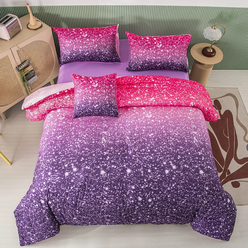 PERFEMET Pink Purple Girls Queen Comforter Set with Sheets 6 Pieces Colorful Rainbow Tie Dye Kids Bedding Set Sparkle Glitter Ombre Bed in A Bag Soft Fluffy Teen Girl Bed Set for Bedroom Decor