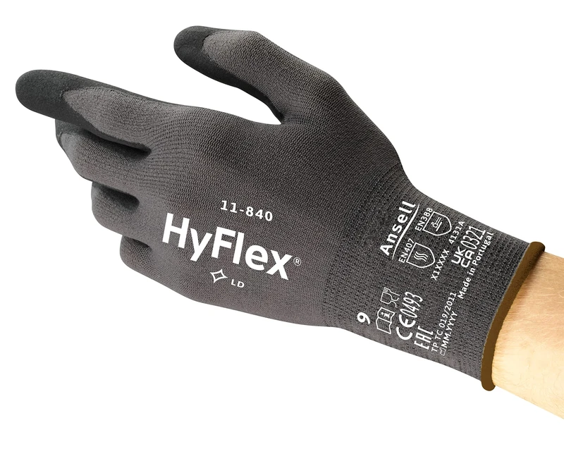 Ansell HyFlex 11-840 Professional Work Gloves, Abrasion Resistant Nitrile Coating with Firm Grip, Multipurpose Protection Gloves, Mechanical and Industrial Safety, Black, Size 2XL (5 Pairs)