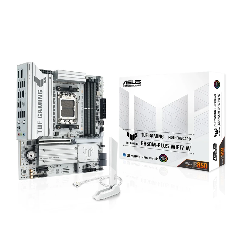 ASUS TUF Gaming B850M-PLUS WIFI7 W Motherboard Socket AMD AM5 (Micro-ATX, DDR5, PCIe 5.0, 3X M.2 Slots, Realtek 2.5Gb Ethernet, Rear 20Gbps Type-C, Front USB 10Gbps Type-C)