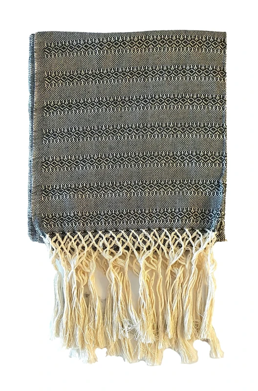 Mexican Handmade Cotton Rebozo Shawl, Black, Large - Image 1
