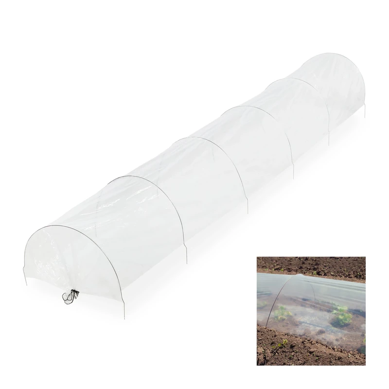 Relaxdays Grow Tunnel, Arches, 3.7 m Long, Plastic Greenhouse, Polytunnel, Plant & Seedling Protection, Cloche, Clear