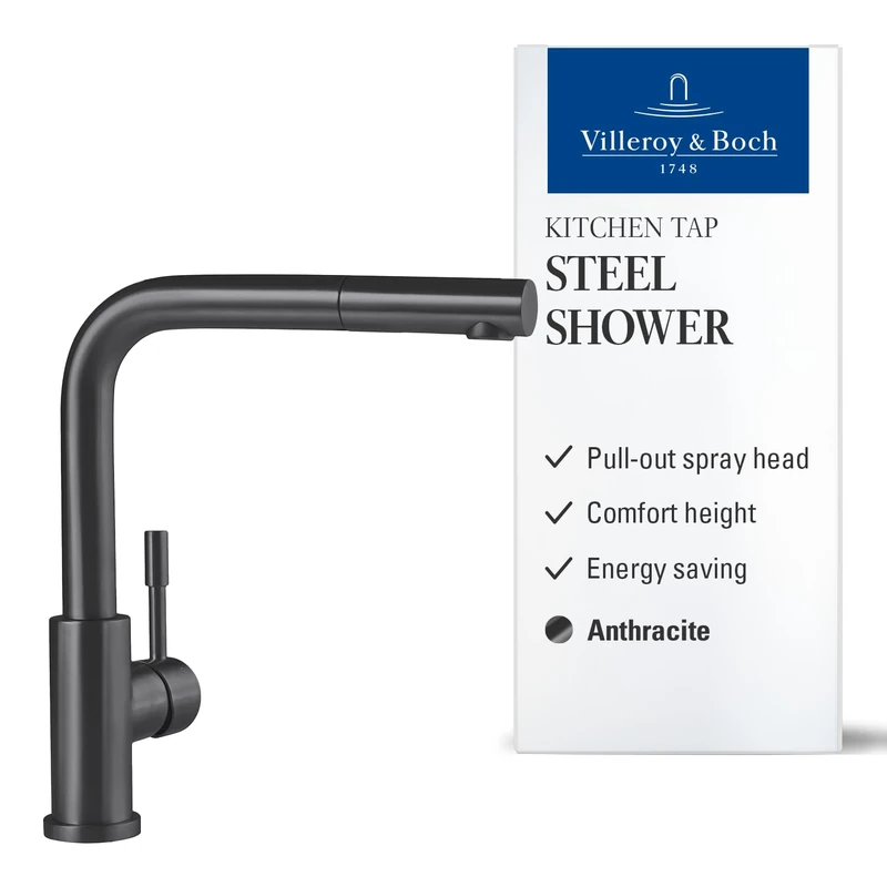 Villeroy & Boch VB-9697 01 05, Kitchen Sink tap Steel Shower, Anthracite