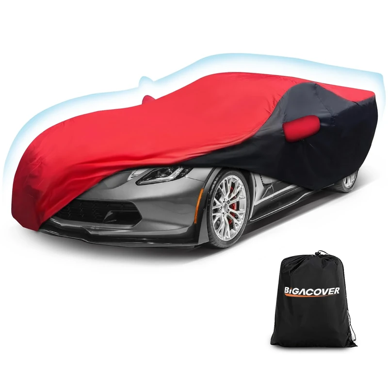 for C7 Full Car Cover All Weather Protection Waterproof Windproof for 2014-2019 C7 Stingray,for C7 Chevy Corvette Stingray Z51 Z06(Black&Red Combo)