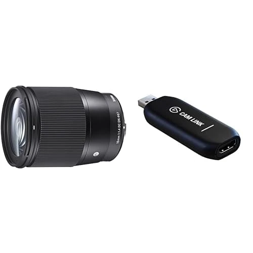 Sigma 402965 16 mm F1.4 DC DN Contemporary Sony E Lens - Black & Elgato Cam Link 4K, Broadcast Live, Record via DSLR, Camcorder, ActionCam, Home Office, Zoom, Teams