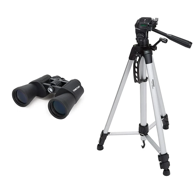 Celestron 71198 Cometron 7x50 Porro Prism Binoculars, Black & Amazon Basics 60-Inch Lightweight Tripod with Bag