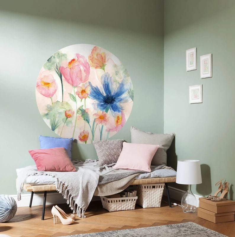 Komar DOT D1-073 Round and Self-Adhesive Non-Woven Photo Wallpaper - May - Diameter 125 cm - Flowers Wallpaper Wall Sticker Bedroom Living Room Wall Decoration
