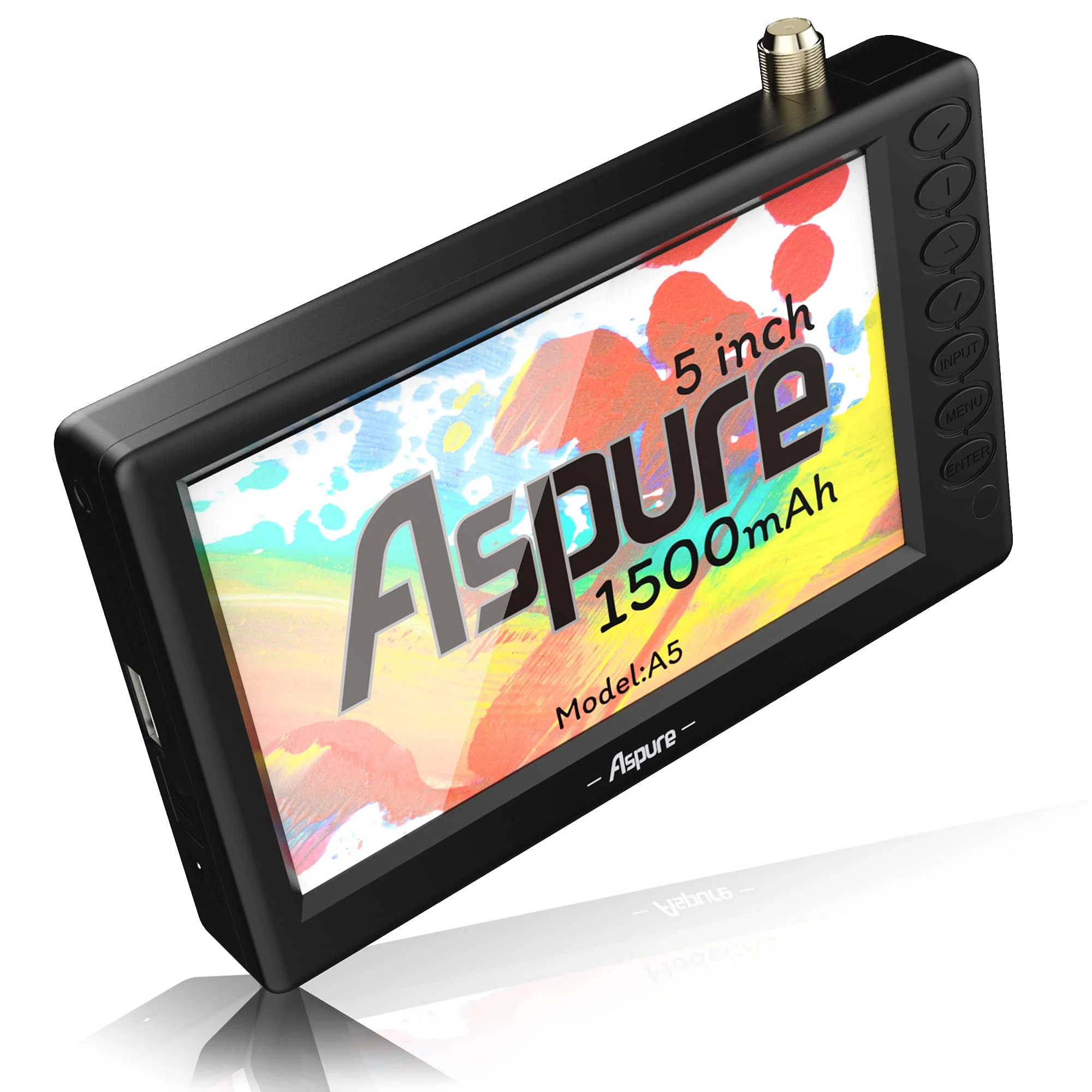aspure Pocket 5 Inch Portable Digital DVB-T2 TFT HD Screen Freeview LED Mini TV with USB,TF Card input.Built-in Recharge Battery Television/Monitor for outdoor -D5