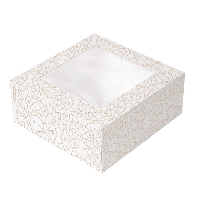Pack of 50 – Pastry Boxes with Window 'Thepack' 250 g/m2 + Opp 18 x 18 x 7.5 cm White Wavy Cardboard Nano-Micro