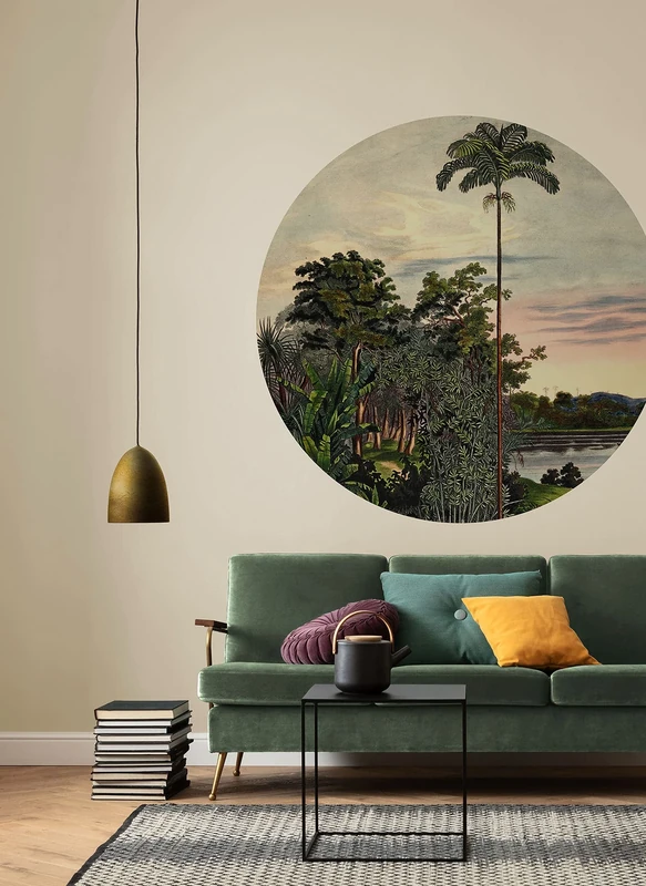 Komar DOT D1-094 Round and Self-Adhesive Non-Woven Photo Wallpaper - Vintage Landscape - Diameter 125 cm - Rainforest Wallpaper, Wall Sticker, Bedroom, Living Room, Wall Decoration
