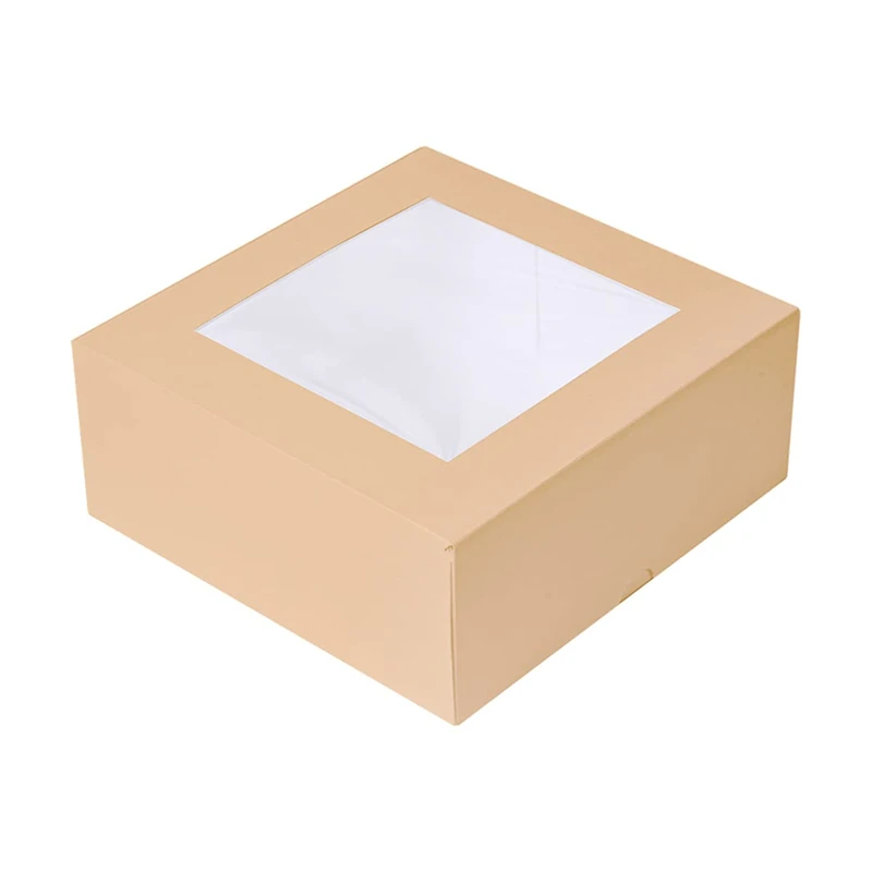 Pack of 50 – Pastry Boxes with Window 'Thepack' 240 g/m2 + Opp 18 x 18 x 7.5 cm Natural Corrugated Cardboard Nano-Micro - Image 1