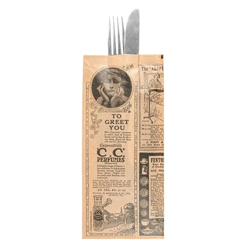 300 Units - Black Napkins Enf. 'D.Point' 40 x 32 cm 'Just In Time Closed' 40 + 10Pe G/M2 11 x 25 cm Natural 'Times' Kraft Laid