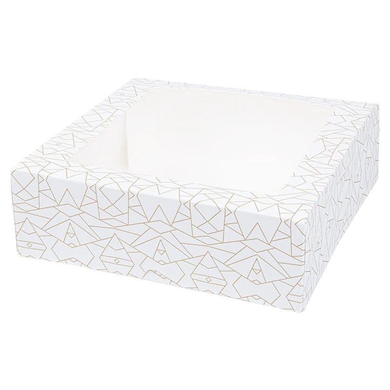 Pack of 50 – Pastry Boxes with Window 'Thepack' 250 g/m2 + Opp 23 x 23 x 7.5 cm White Wavy Cardboard Nano-Micro