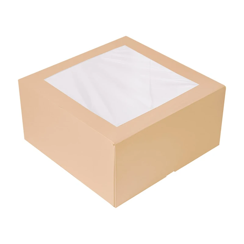 Pack of 50 – Pastry Boxes with Window 'Thepack' 240 g/m2 + Opp 24 x 24 x 12 cm Natural Corrugated Cardboard Nano-Micro