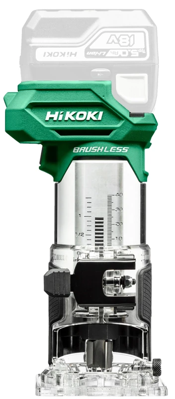 HiKOKI Akku Kantenfräse M1808DA (18V, Spannzange: 6/8 mm, Tauchtiefe: 40 mm, Leerlaufdrehzahl: 10000-30000 min-1, BrushlesZubehör Alles im Transportkoffer, Ohne Akku und Ladegerät)