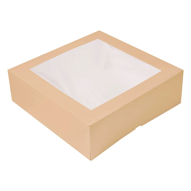Pack of 50 – Pastry Boxes with Window 'Thepack' 240 g/m2 + Opp 32 x 32 x 10 cm Natural Corrugated Cardboard Nano-Micro - Image 1