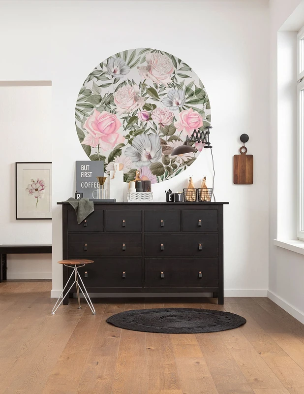 Komar DOT D1-071 Round and Self-Adhesive Non-Woven Photo Wallpaper - Daphne - Diameter 125 cm - Flowers Wallpaper Wall Sticker Bedroom Living Room Wall Decoration