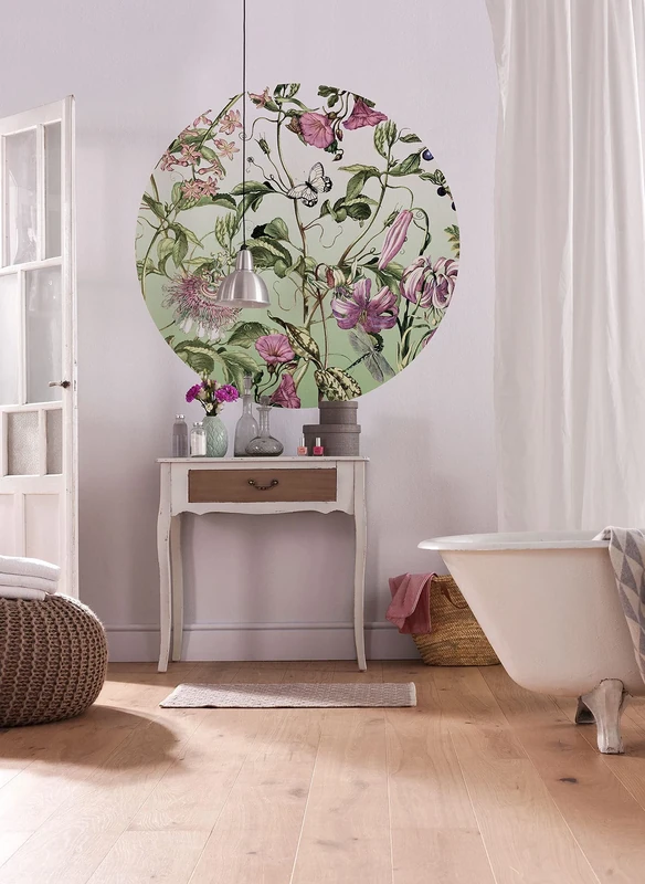 Komar DOT Round and Self-Adhesive Non-Woven Photo Wallpaper - Louloudi - Diameter 125 cm - Flowers, Wallpaper, Wall Sticker, Bedroom, Living Room, Wall Decoration - D1-075