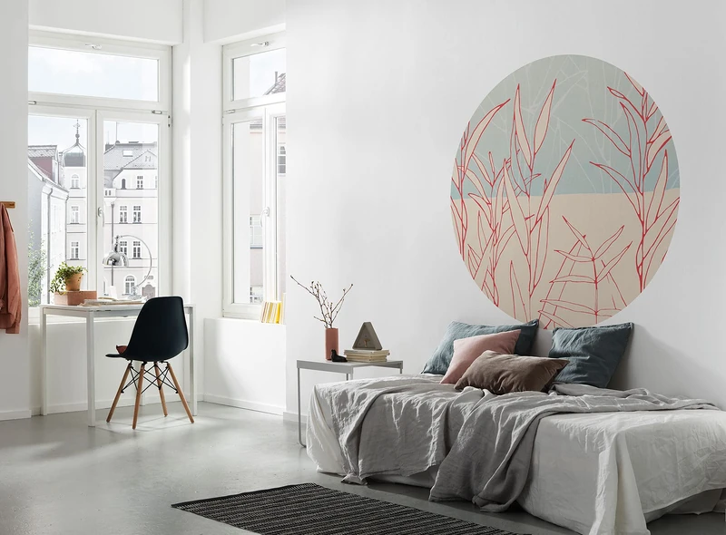 Komar DOT Round and Self-Adhesive Non-Woven Photo Wallpaper - Grassland - Diameter 125 cm - Grass, Leaves, Wallpaper, Wall Sticker, Bedroom, Living Room, Wall Decoration - D1-078