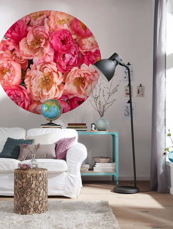 Komar DOT Round and Self-Adhesive Non-Woven Photo Wallpaper - Roseraie - Diameter 125 cm - Flowers, Roses, Wallpaper, Wall Sticker, Bedroom, Living Room, Wall Decoration - D1-101