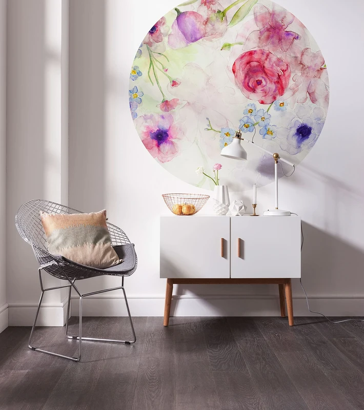 Komar DOT D1-074 Round Self-Adhesive Non-Woven Photo Wallpaper Floret Diameter 125 cm Wallpaper Flowers Wall Sticker Bedroom Living Room Wall Decoration