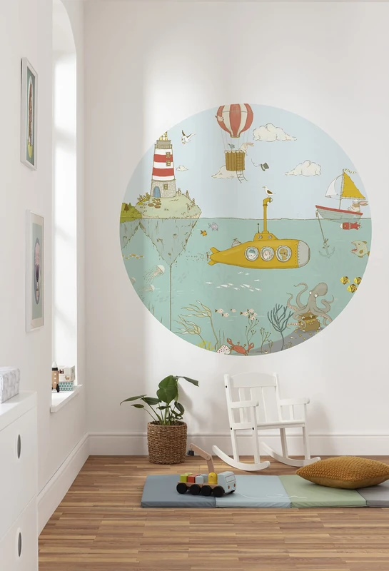 Komar DOT D1-086 Round and Self-Adhesive Non-Woven Photo Wallpaper - Underwater - Diameter 125 cm - Children, Submarine Wallpaper, Wall Sticker, Bedroom, Living Room, Wall Decoration