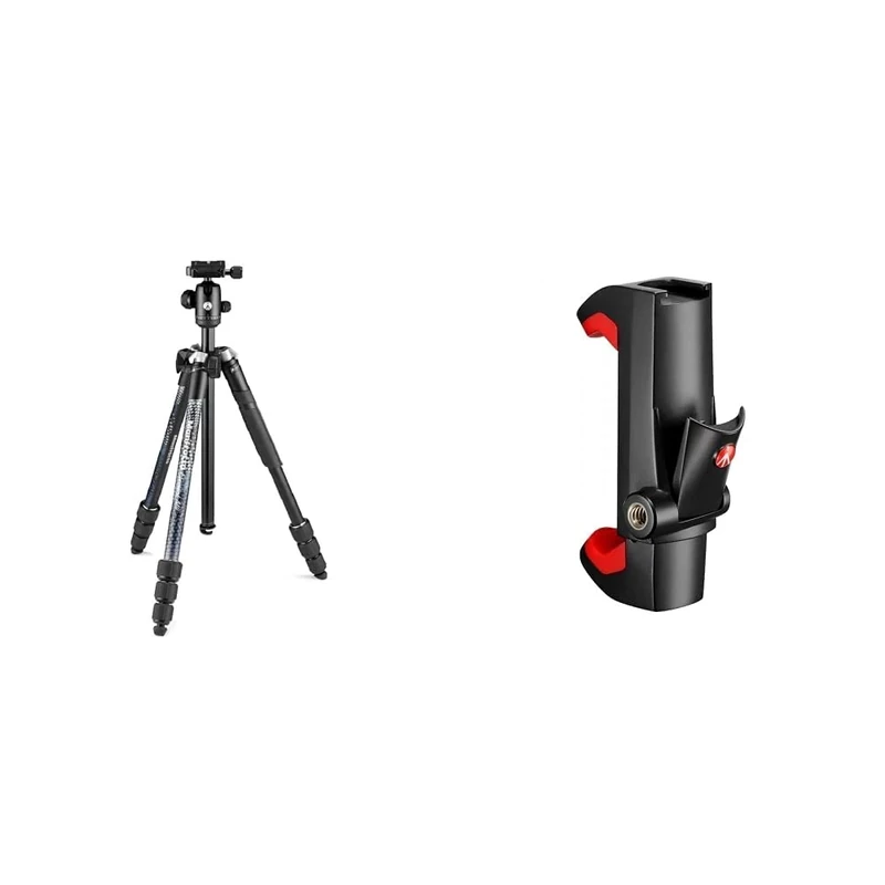 Manfrotto Element MII Camera Tripod, Travel Tripod in Aluminium with Ball Head and Carrying Bag & MCPIXI Universal Smartphone Clamp, Pro Version
