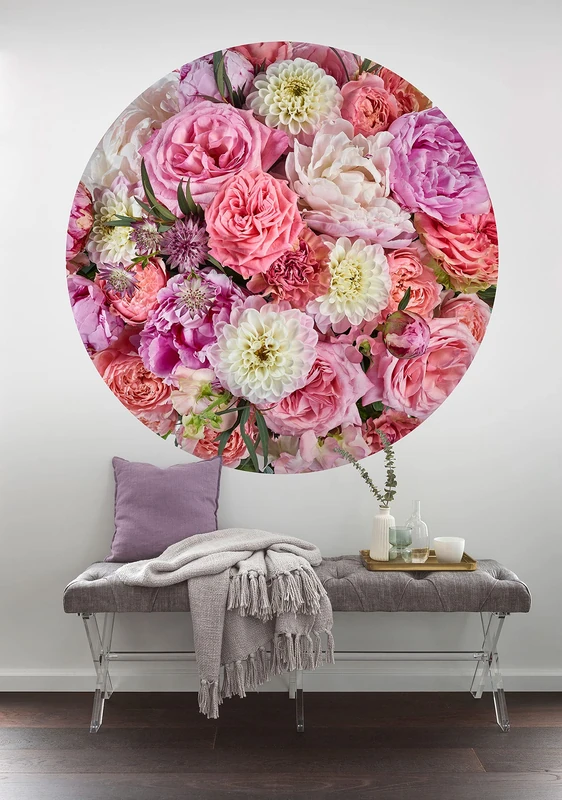 Komar DOT D1-103 Round and Self-Adhesive Non-Woven Photo Wallpaper - Beautiful Blossoms - Diameter 125 cm - Floral, Flowers, Bouquet, Wallpaper, Wall Sticker, Bedroom, Living Room, Wall Decoration,Red, Pink, Yellow