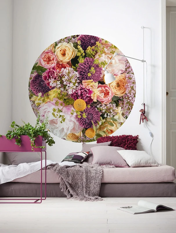 Komar Dot D1-102 Round and Self-Adhesive Non-Woven Photo Wallpaper - Frescas - Diameter 125 cm - Floral, Flowers, Wallpaper, Wall Sticker, Bedroom, Living Room, Wall Decoration