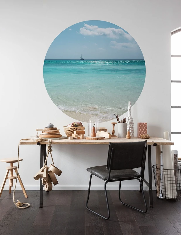 Komar DOT D1-082 Round and Self-Adhesive Non-Woven Photo Wallpaper - Lagoon - Diameter 125 cm - Beach, Sea, Wallpaper, Wall Sticker, Bedroom, Living Room, Wall Decoration