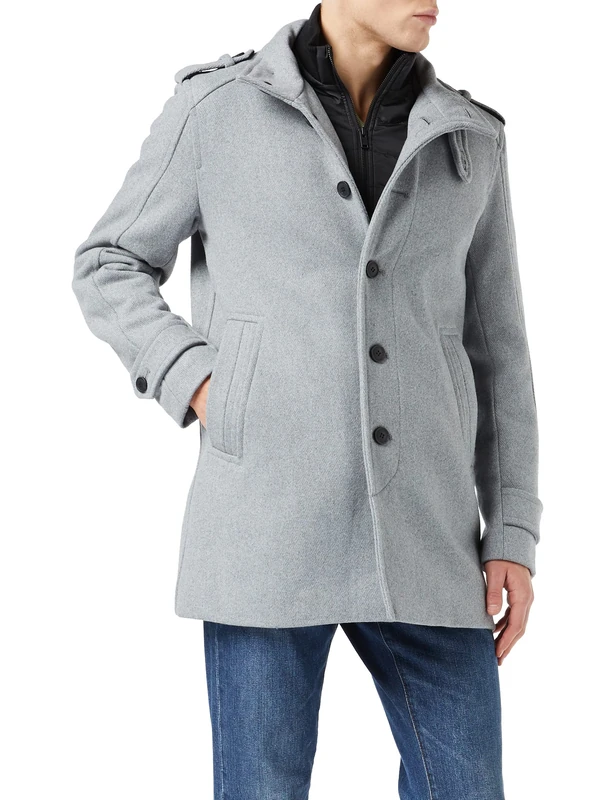 SELECTED HOMME BLACK Men's SLHNOAH W Coat B Coat, Grey Melange/Pattern:Twill, XL - Image 1