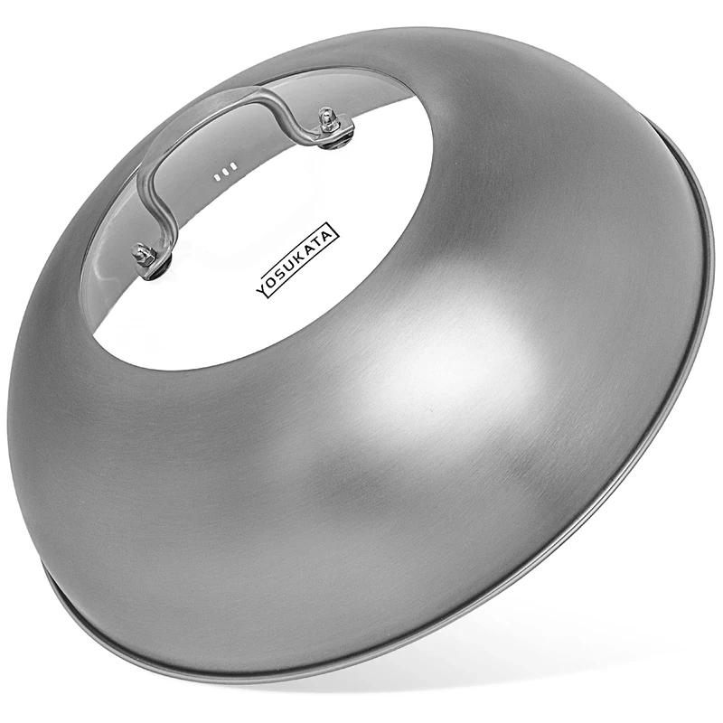 YOSUKATA Wok Lid 34.5 cm for 36 cm Wok - Premium Stainless Pan Cover - Tempered Glass Insert Steam Holes - Ergonomic Handle - Durable Asian Accessories - Dishwasher-Safe Lid