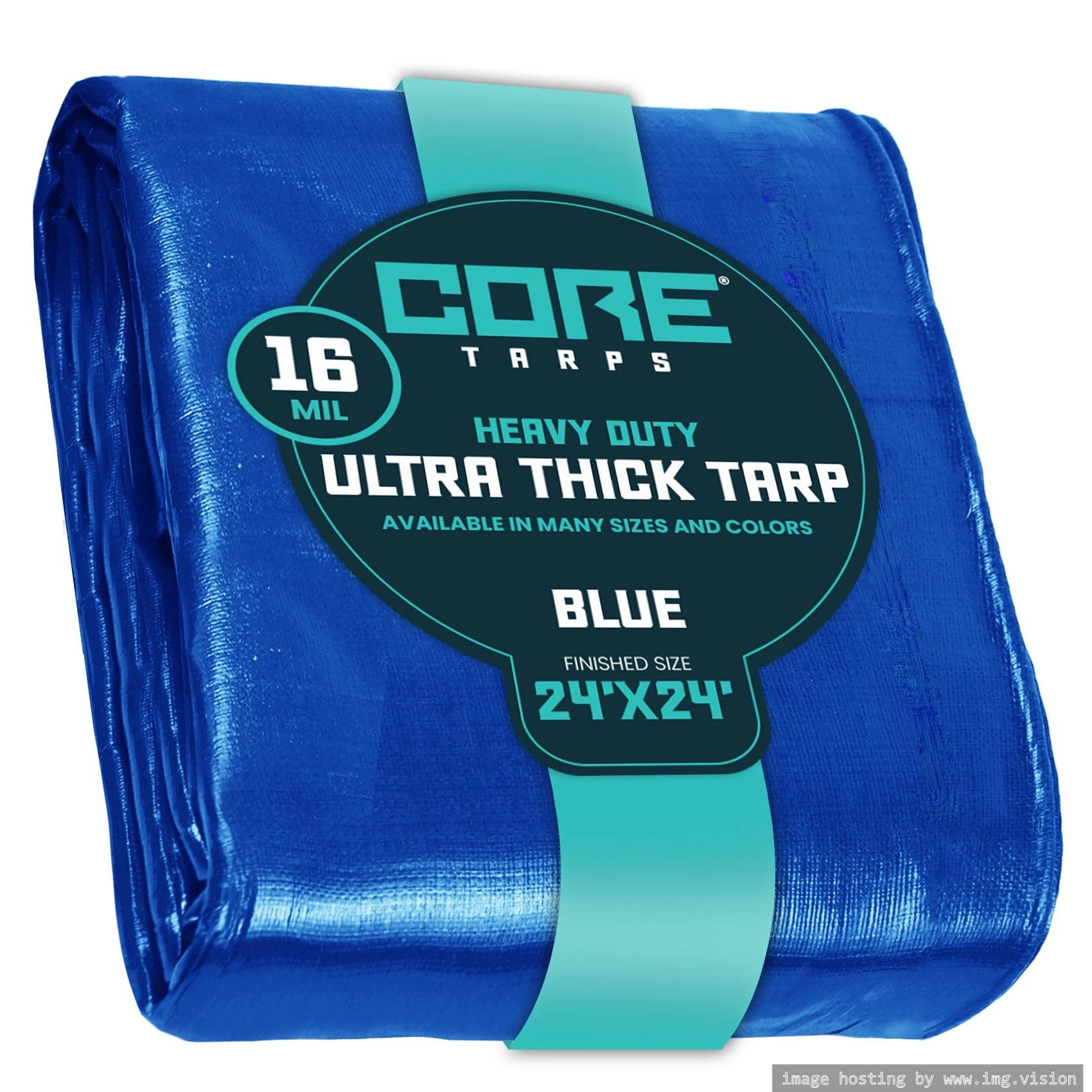 Core Tarp - Tarpaulin Waterproof Heavy Duty(265 g/m²|24′ X 24′ | 7.3m X 7.3m|Blue-16 Mil) UV Resistant, Tear Proof, Protective Poly Tarpaulin with Reinforced Edges for Multi-purpose usage