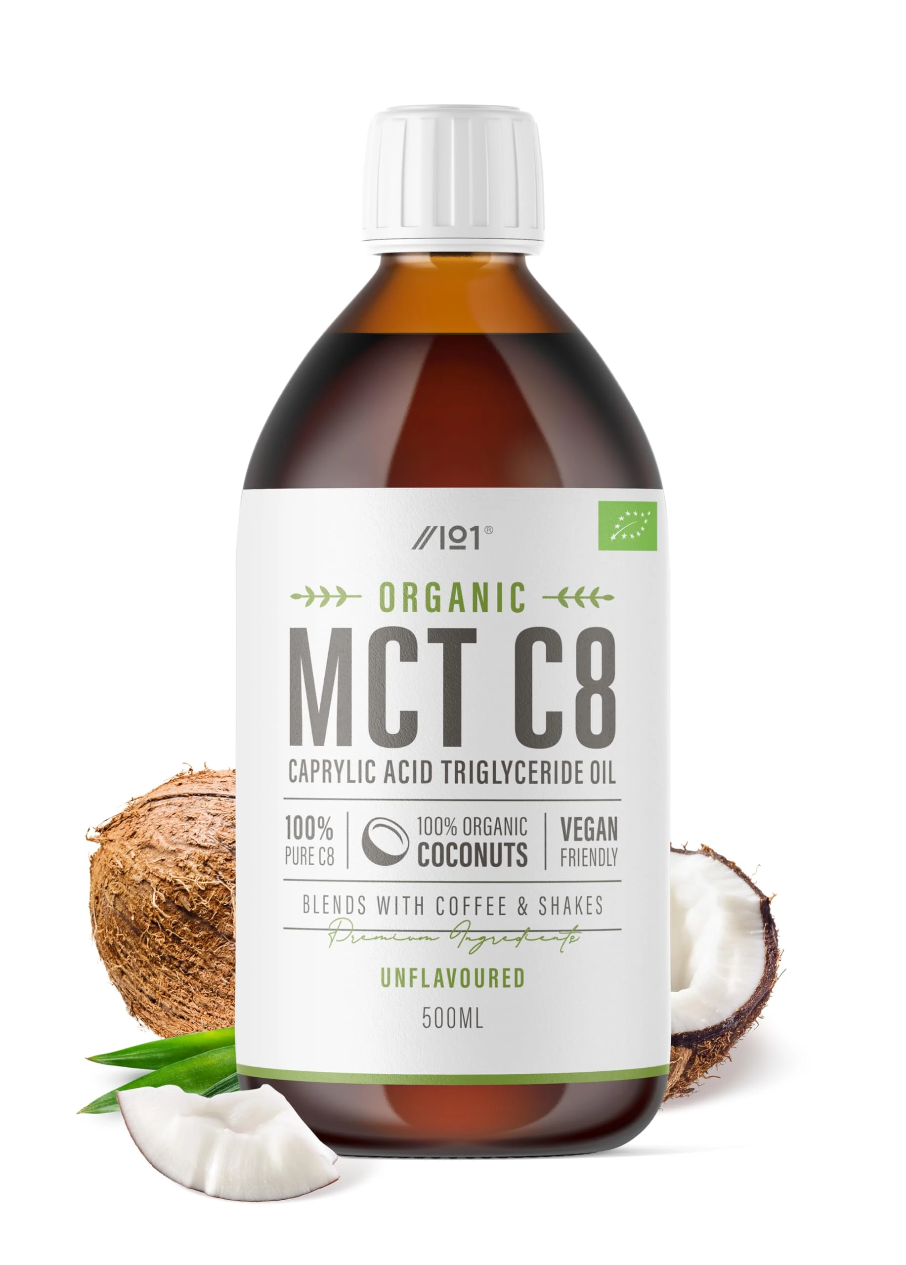 Organic C8 MCT Oil - 500ml - 100% Pure Cold Pressed C8 MCT - Premium Coconut Oil, Sustainably Sourced, Boosts Ketones 3X More Than Other MCTs (33 Day Supply) by Alpha01