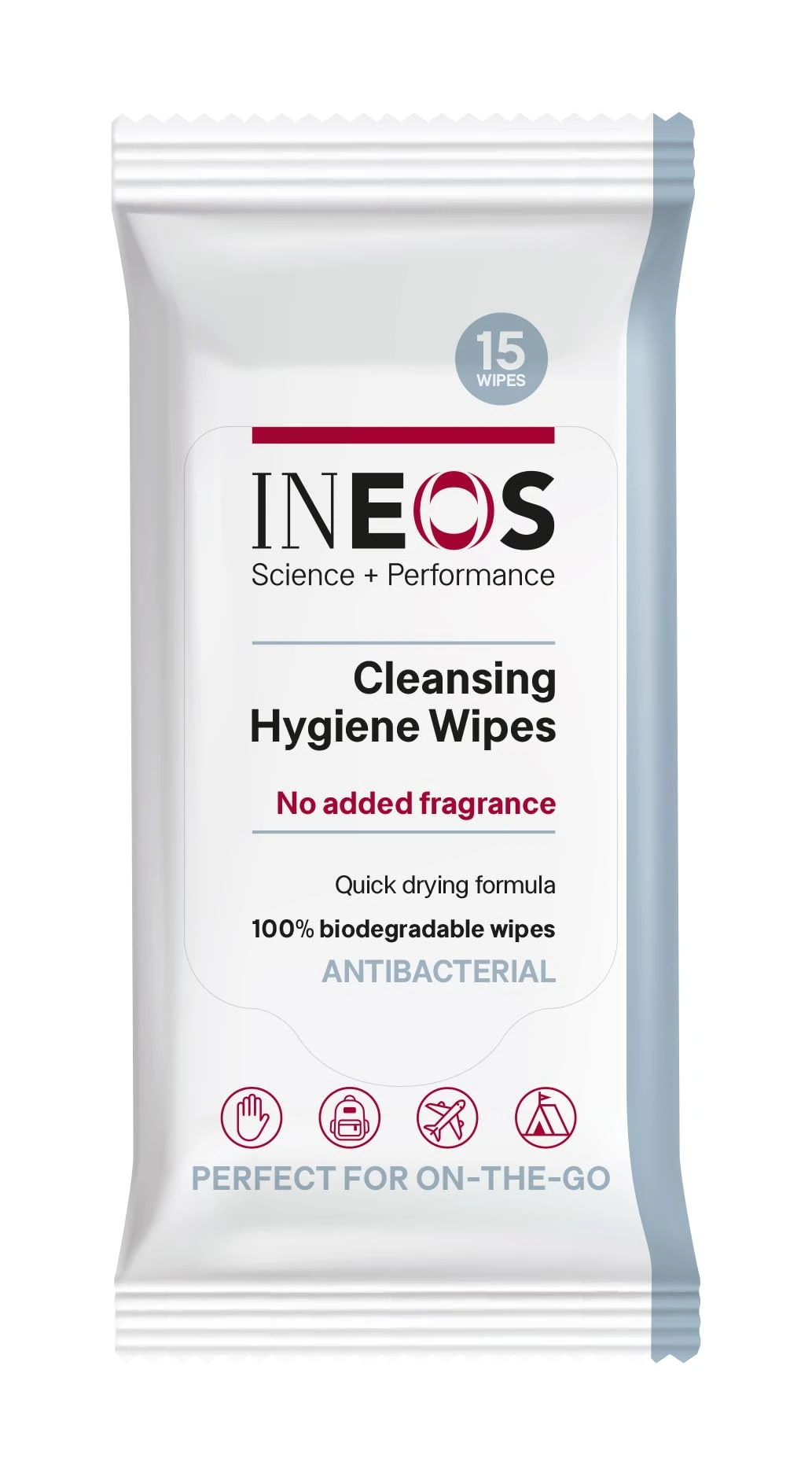 INEOS Cleansing Hand Hygiene Wipes x15, Fragrance Free, Antibacterial & Biodegradable Disinfectant Travel Wipes Are Holiday & Festival Essentials Perfect For On-The-Go, Packaging May Vary