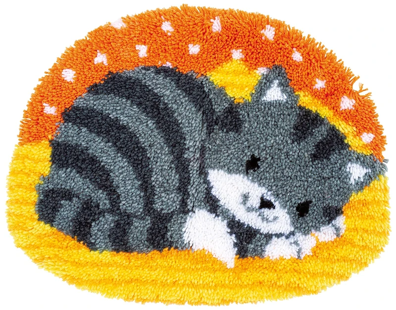 Vervaco Latch Hook Rug Set Outlined, Cotton Acrylic, Little Cat, 56x44cm
