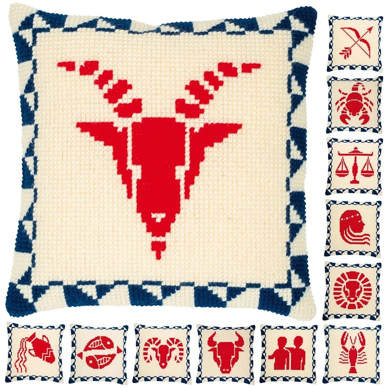 VERVACO Cross Stitch Kit Cushion Complete Set Signs of Astrology Decoration Manual Embroidery Kit Adult Art Creative Gift DIY Cross Stitch Embroidery ca. 40 x 40 cm