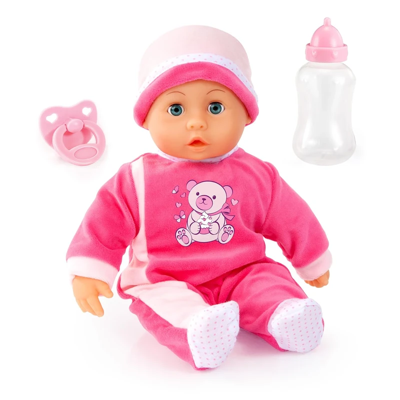 Bayer Design 93824BM Baby Doll Interactive, function, talking, with sounds, soft body, 38cm, bottle and pacifier