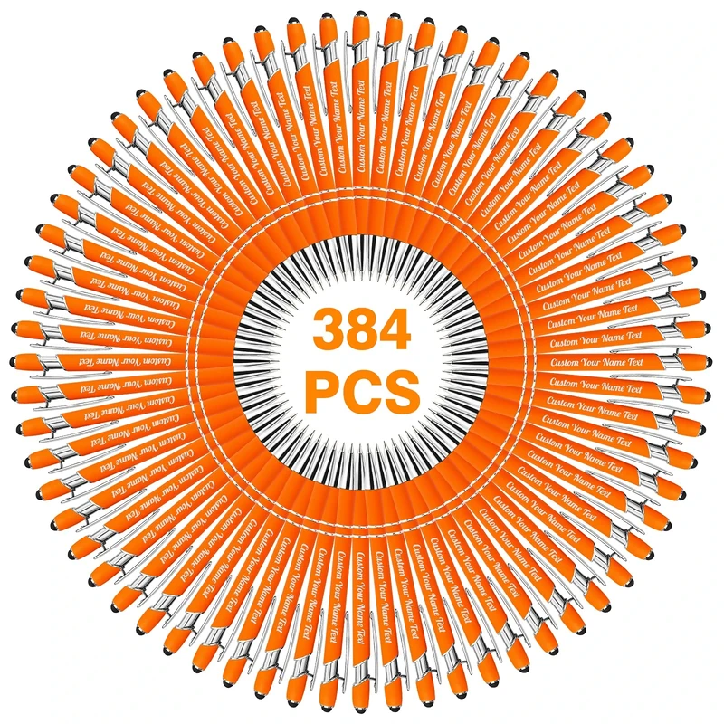 384PCS Personalised Pens Bulk with Name Free Engraving,Custom Ballpoint Pens with Stylus,Engraved Text Message Logo,Customised Gifts for Business,Graduation,Wedding,Birthday,Christmas-Black Ink