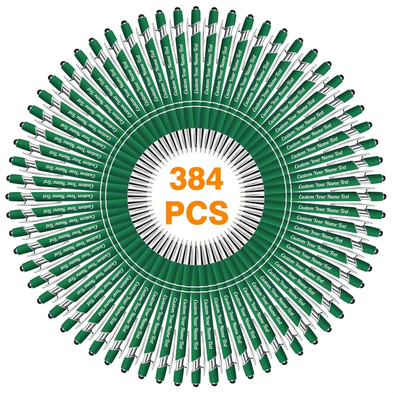 384PCS Personalised Pens Bulk with Name Free Engraving,Custom Ballpoint Pens with Stylus,Engraved Text Message Logo,Customised Gifts for Business,Graduation,Wedding,Birthday,Christmas-Black Ink